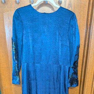 Satin Gown with Detachable Skirt Floral Sequin Applique